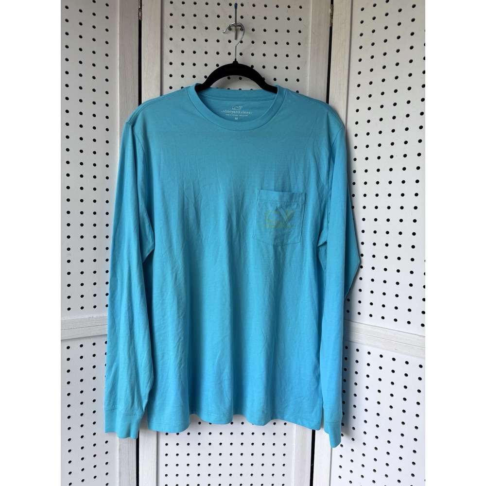 Vineyard Vines Long SLV Graphic Tee Shirt Aqua Whale Adult Size Medium